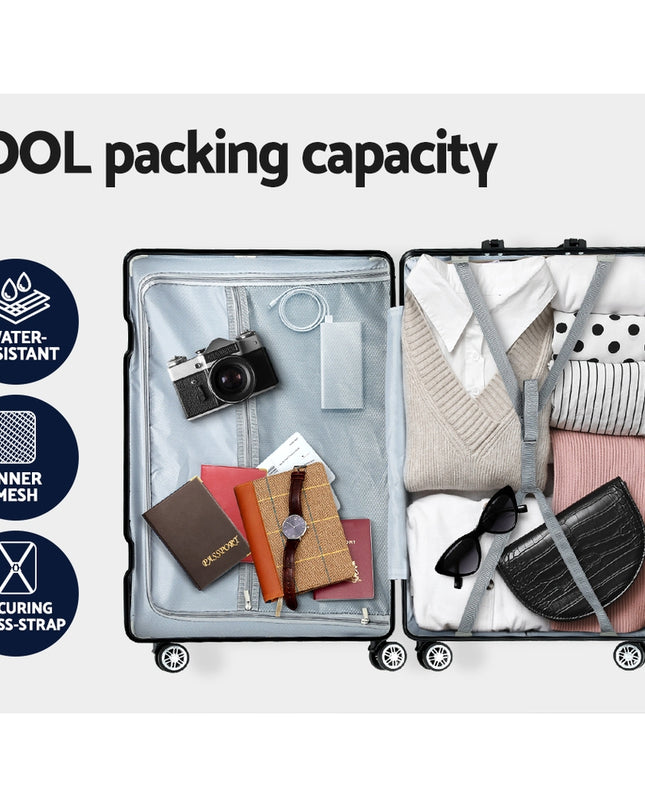 Wanderlite 28" Luggage Trolley Travel Suitcase Set TSA Hard Case Lightweight Aluminum Black