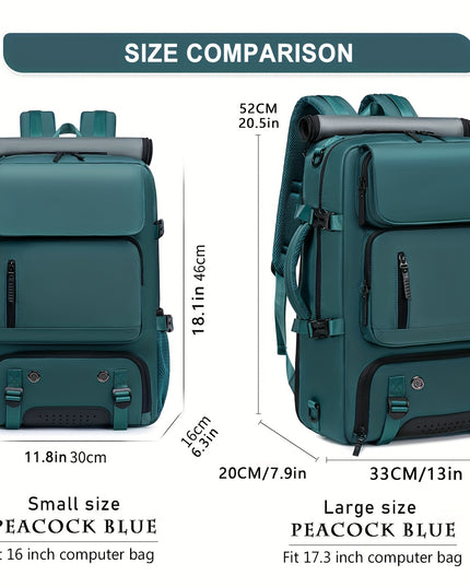 18.1-inch Easy-Travel Bag (46×30×16 cm): Four carrying modes in one bag, with independent shoe compartment and freely switchable hidden shoulder straps.(peacock blue）