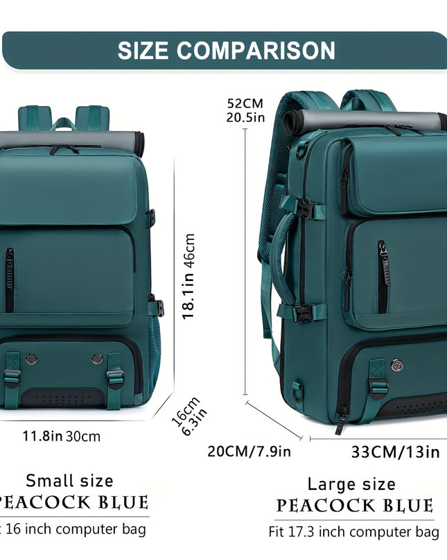 18.1-inch Easy-Travel Bag (46×30×16 cm): Four carrying modes in one bag, with independent shoe compartment and freely switchable hidden shoulder straps.(peacock blue）