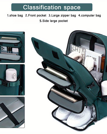 18.1-inch Easy-Travel Bag (46×30×16 cm): Four carrying modes in one bag, with independent shoe compartment and freely switchable hidden shoulder straps.(peacock blue）