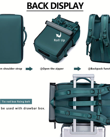 18.1-inch Easy-Travel Bag (46×30×16 cm): Four carrying modes in one bag, with independent shoe compartment and freely switchable hidden shoulder straps.(peacock blue）