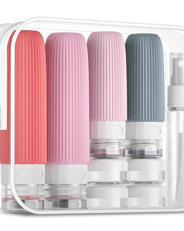 16-Piece Travel Bottle Set with Leak-Proof Silicone Squeeze Bottles – Reusable Toiletry Containers for Shampoo, Lotion, Makeup Remover (Pink)  | Other Colors Available in Store