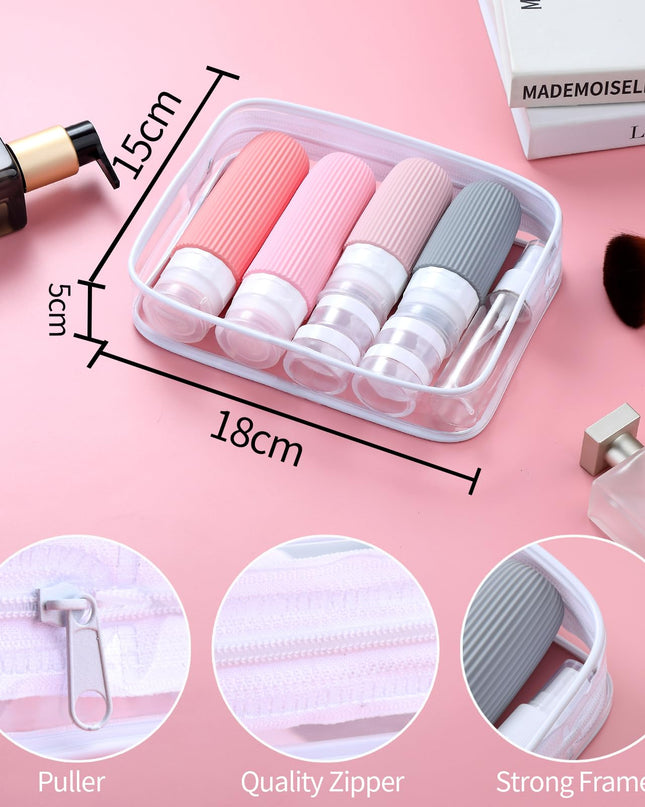 16-Piece Travel Bottle Set with Leak-Proof Silicone Squeeze Bottles – Reusable Toiletry Containers for Shampoo, Lotion, Makeup Remover (Pink)  | Other Colors Available in Store