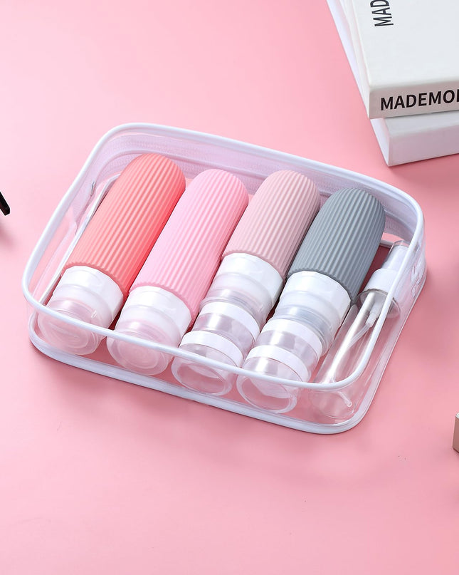 16-Piece Travel Bottle Set with Leak-Proof Silicone Squeeze Bottles – Reusable Toiletry Containers for Shampoo, Lotion, Makeup Remover (Pink)  | Other Colors Available in Store