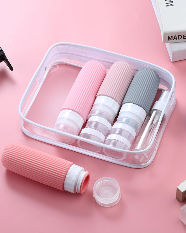 16-Piece Travel Bottle Set with Leak-Proof Silicone Squeeze Bottles – Reusable Toiletry Containers for Shampoo, Lotion, Makeup Remover (Pink)  | Other Colors Available in Store