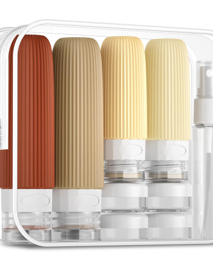 16-Piece Travel Bottle Set with Leak-Proof Silicone Squeeze Bottles – Reusable Toiletry Containers for Shampoo, Lotion, Makeup Remover (Cream)  | Other Colors Available in Store