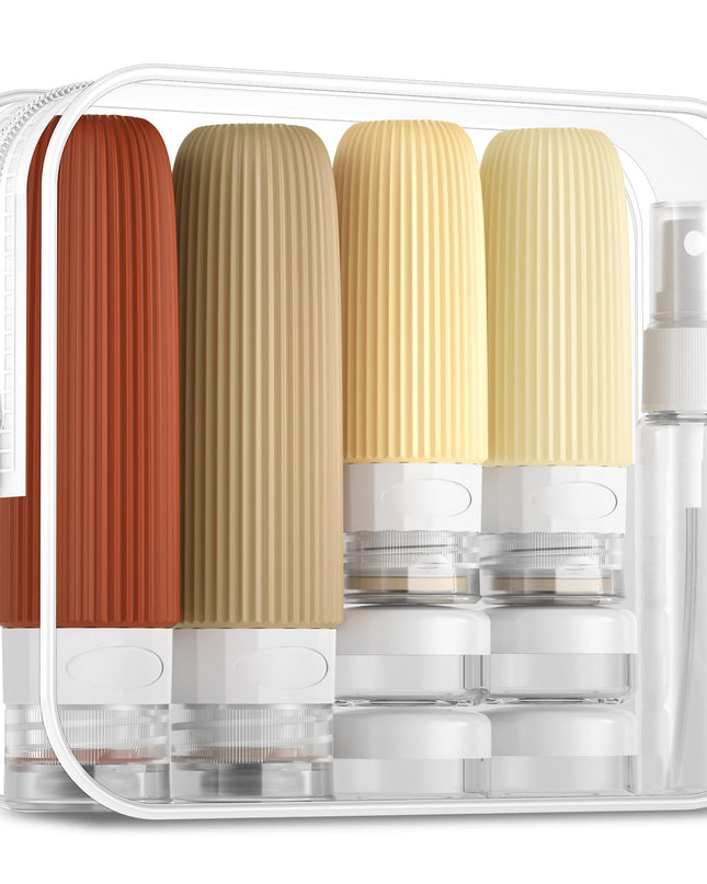 16-Piece Travel Bottle Set with Leak-Proof Silicone Squeeze Bottles – Reusable Toiletry Containers for Shampoo, Lotion, Makeup Remover (Cream)  | Other Colors Available in Store