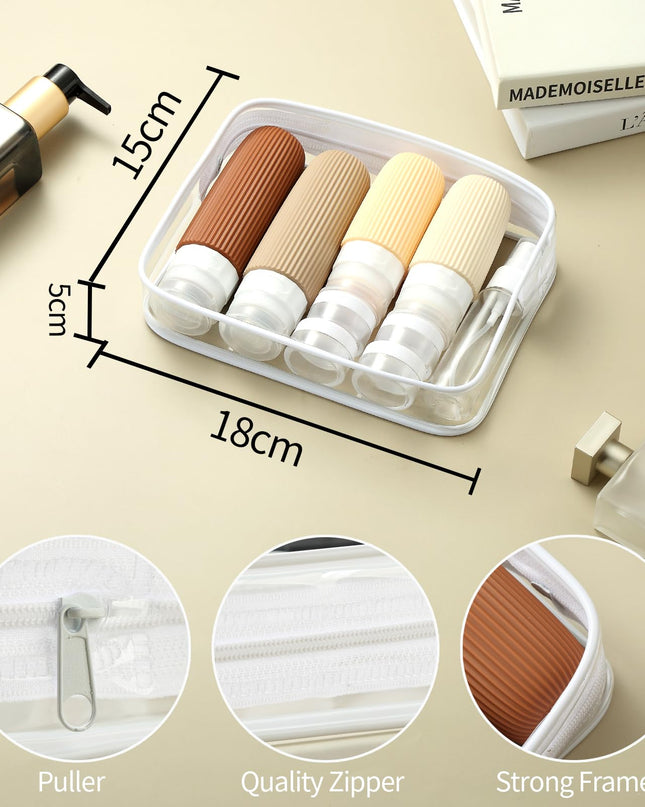16-Piece Travel Bottle Set with Leak-Proof Silicone Squeeze Bottles – Reusable Toiletry Containers for Shampoo, Lotion, Makeup Remover (Cream)  | Other Colors Available in Store