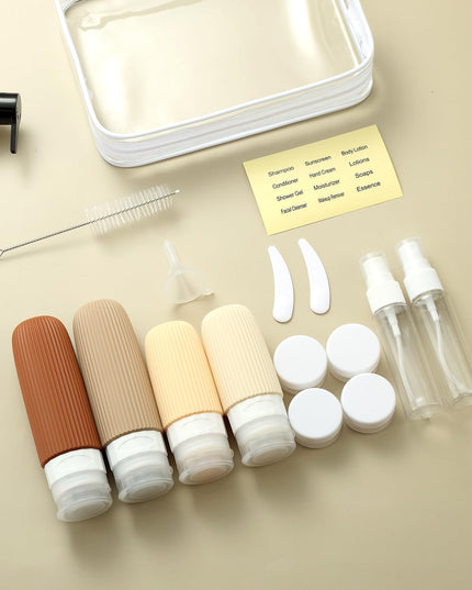 16-Piece Travel Bottle Set with Leak-Proof Silicone Squeeze Bottles – Reusable Toiletry Containers for Shampoo, Lotion, Makeup Remover (Cream)  | Other Colors Available in Store