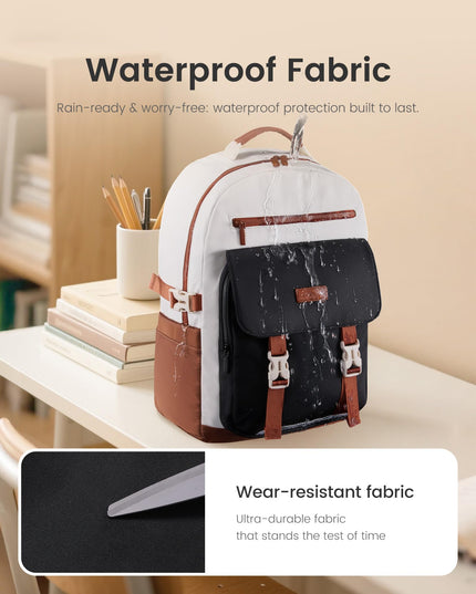 School Backpack for Teens & Students – Large Capacity Laptop Bag with 15.6 Inch Compartment, Waterproof Fabric & Multiple Pockets, Ideal for College, Travel, and Daily Use (Brown)