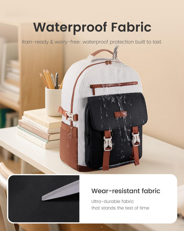 School Backpack for Teens & Students – Large Capacity Laptop Bag with 15.6 Inch Compartment, Waterproof Fabric & Multiple Pockets, Ideal for College, Travel, and Daily Use (Brown)