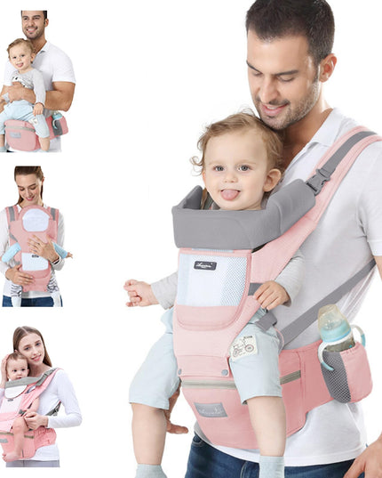 6-in-1 Adjustable Baby Carrier with Hip Seat – 11.8–15.7in Adjustable Height, Breathable Mesh & Multi-Position Carry for Newborn to 36 Months (Pink)