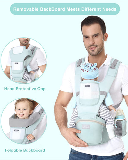 6-in-1 Adjustable Baby Carrier with Hip Seat – 11.8–15.7in Adjustable Height, Breathable Mesh & Multi-Position Carry for Newborn to 36 Months (Green)