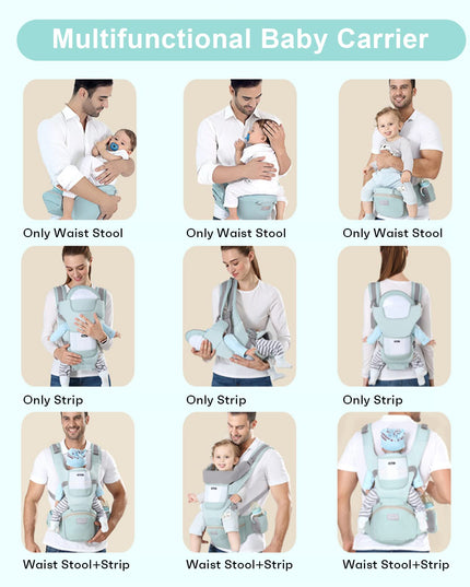 6-in-1 Adjustable Baby Carrier with Hip Seat – 11.8–15.7in Adjustable Height, Breathable Mesh & Multi-Position Carry for Newborn to 36 Months (Green)
