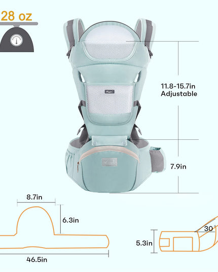 6-in-1 Adjustable Baby Carrier with Hip Seat – 11.8–15.7in Adjustable Height, Breathable Mesh & Multi-Position Carry for Newborn to 36 Months (Green)