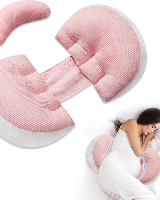Adjustable Pregnancy Pillow with Velcro Design – Side Sleeping Support for Back, Belly, Hips & Legs, Travel-Friendly Maternity Pillow with Bonus Auxiliary Pillow(Red)