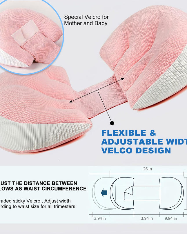 Adjustable Pregnancy Pillow with Velcro Design – Side Sleeping Support for Back, Belly, Hips & Legs, Travel-Friendly Maternity Pillow with Bonus Auxiliary Pillow(Red)