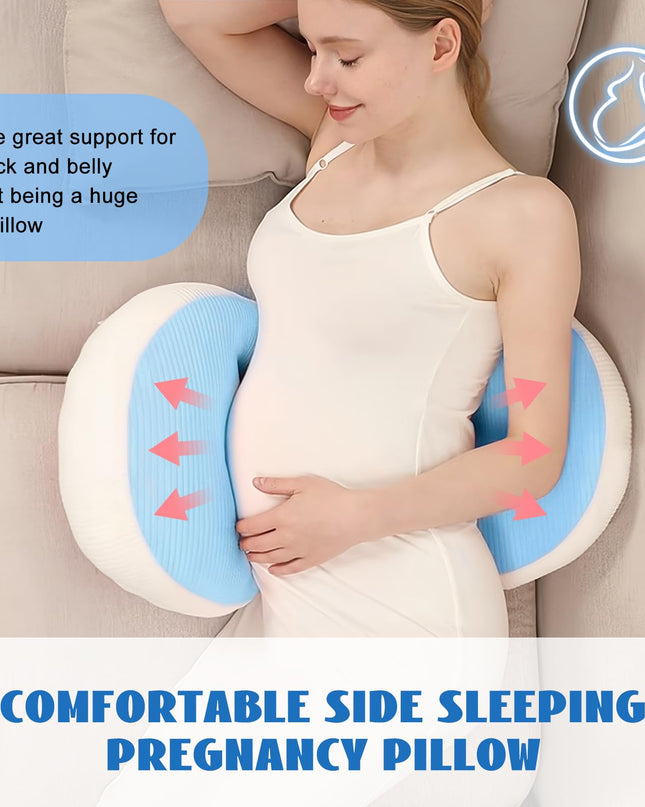 Adjustable Pregnancy Pillow with Velcro Design – Side Sleeping Support for Back, Belly, Hips & Legs, Travel-Friendly Maternity Pillow with Bonus Auxiliary Pillow(Blue)