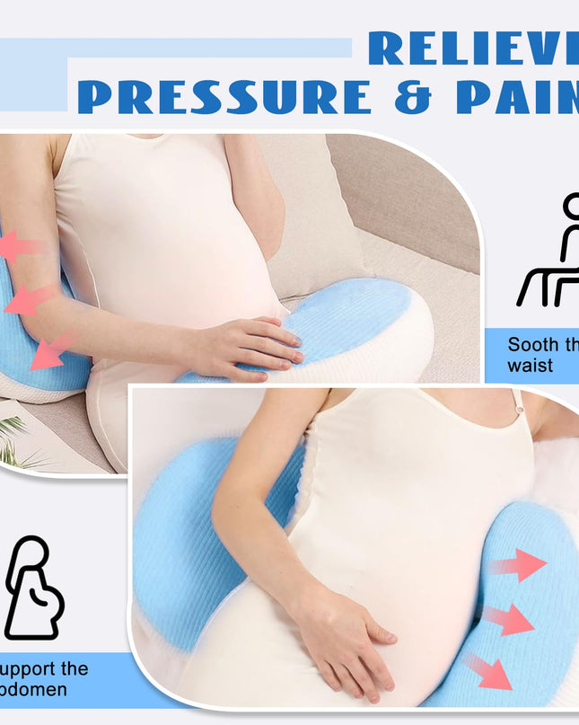 Adjustable Pregnancy Pillow with Velcro Design – Side Sleeping Support for Back, Belly, Hips & Legs, Travel-Friendly Maternity Pillow with Bonus Auxiliary Pillow(Blue)