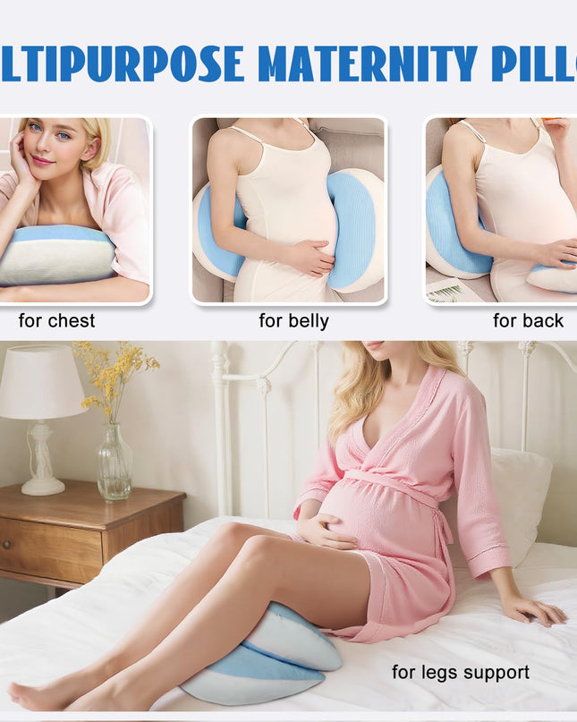 Adjustable Pregnancy Pillow with Velcro Design – Side Sleeping Support for Back, Belly, Hips & Legs, Travel-Friendly Maternity Pillow with Bonus Auxiliary Pillow(Blue)
