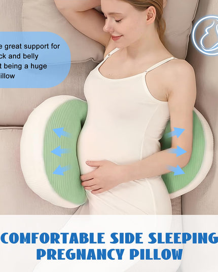 Adjustable Pregnancy Pillow with Velcro Design – Side Sleeping Support for Back, Belly, Hips & Legs, Travel-Friendly Maternity Pillow with Bonus Auxiliary Pillow(Green)