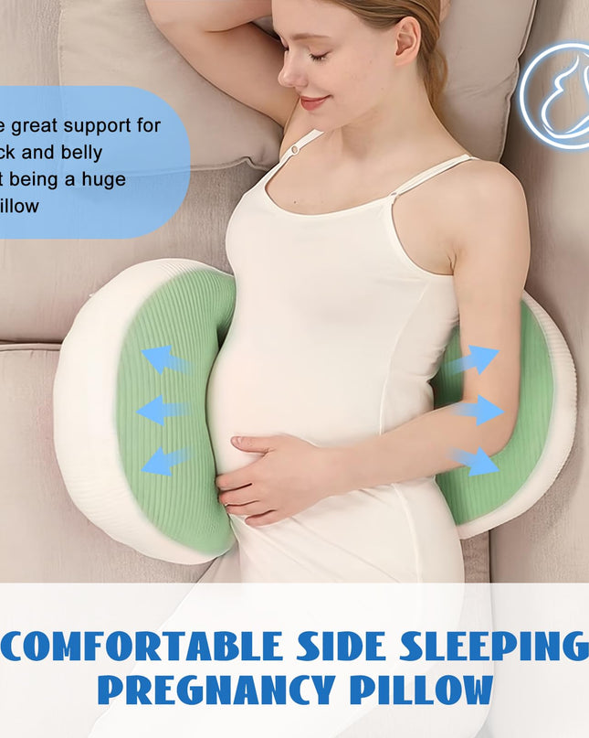 Adjustable Pregnancy Pillow with Velcro Design – Side Sleeping Support for Back, Belly, Hips & Legs, Travel-Friendly Maternity Pillow with Bonus Auxiliary Pillow(Green)