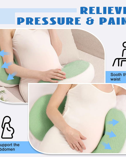 Adjustable Pregnancy Pillow with Velcro Design – Side Sleeping Support for Back, Belly, Hips & Legs, Travel-Friendly Maternity Pillow with Bonus Auxiliary Pillow(Green)