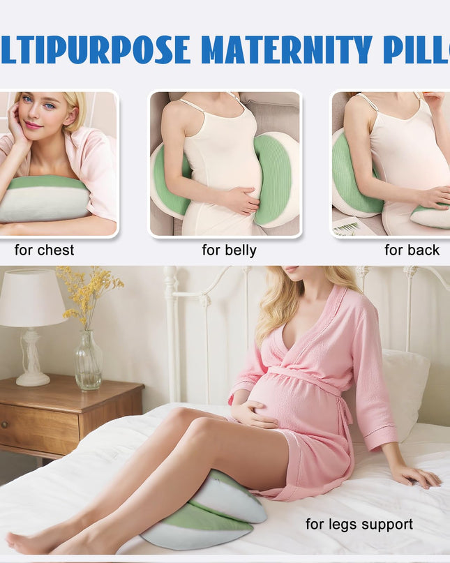 Adjustable Pregnancy Pillow with Velcro Design – Side Sleeping Support for Back, Belly, Hips & Legs, Travel-Friendly Maternity Pillow with Bonus Auxiliary Pillow(Green)