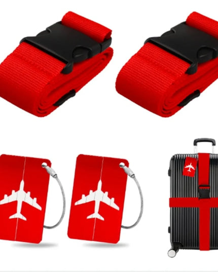 Red Luggage Straps 2-Pack with Metal Luggage Tags Adjustable Suitcase Strap Set