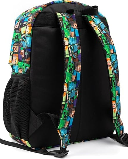 Minecraft Backpack for Boys | Black School Bag for Kids | Green Creeper Zombie Skeleton Enderman & Cave Spider-max