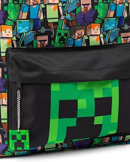 Minecraft Backpack for Boys | Black School Bag for Kids | Green Creeper Zombie Skeleton Enderman & Cave Spider-max