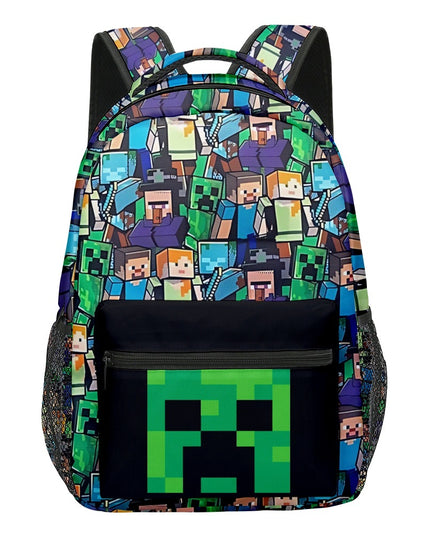 Minecraft Backpack for Boys | Black School Bag for Kids | Green Creeper Zombie Skeleton Enderman & Cave Spider-max