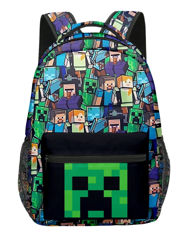 Minecraft Backpack for Boys | Black School Bag for Kids | Green Creeper Zombie Skeleton Enderman & Cave Spider-max