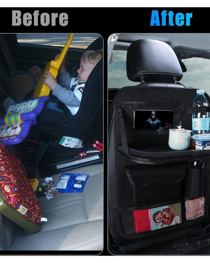 Car Organizer For Kids, Back Seat Protector With Clear Pocket, Organizer With Tray And Phone/Ipad Pocket(Black)