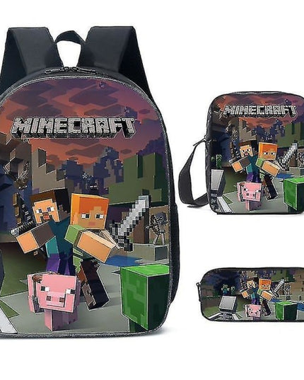 Minecraft School Bags for Elementary and High School Minecraft Game Peripheral Backpack in Three Sets K