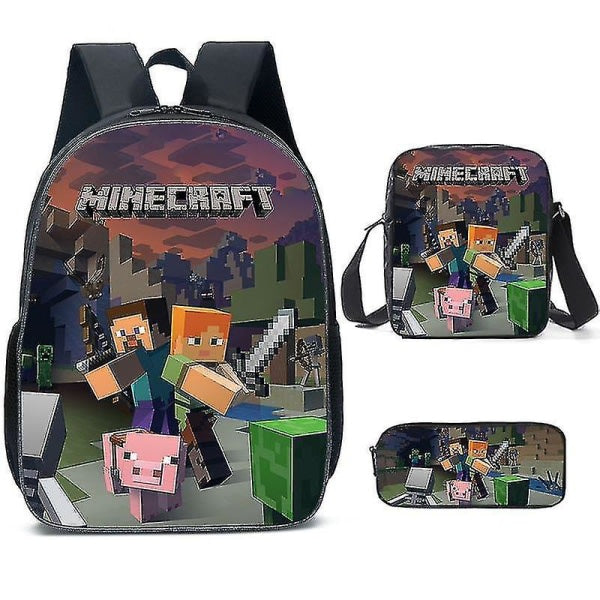Minecraft School Bags for Elementary and High School Minecraft Game Peripheral Backpack in Three Sets K