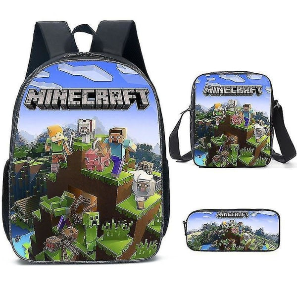 Minecraft School Bags for Elementary and High School Minecraft Game Peripheral Backpack in Three Sets K