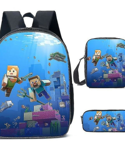 Minecraft School Bags for Elementary and High School Minecraft Game Peripheral Backpack in Three Sets K