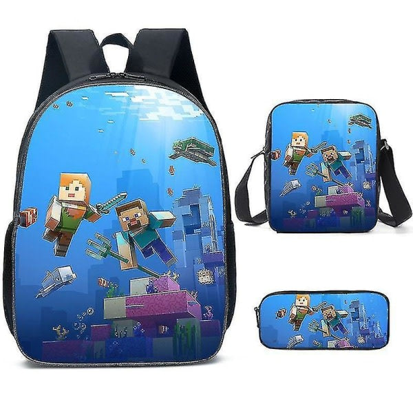 Minecraft School Bags for Elementary and High School Minecraft Game Peripheral Backpack in Three Sets K