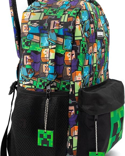 Minecraft Backpack For Boys School Backpack Kids Compatible Minecraft Black Green Creeper Zombie Skeleton Enderman Cave Spider