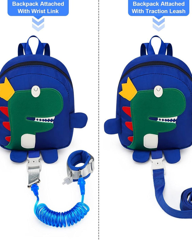 Leash - Dinosaur Backpack + 4-in-1 Leash and Adjustable Safety Wristband (Ideal Gift)