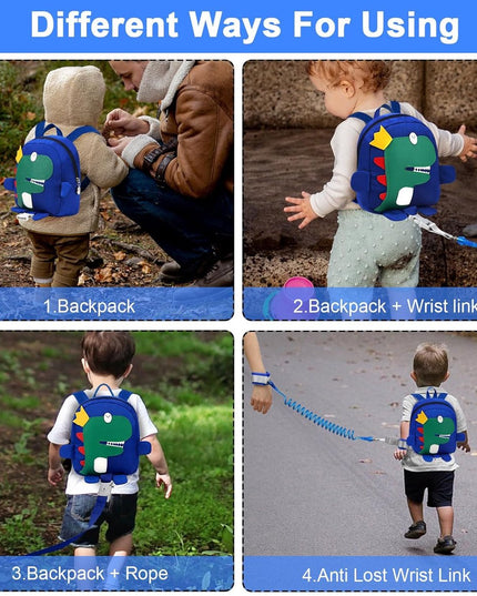 Leash - Dinosaur Backpack + 4-in-1 Leash and Adjustable Safety Wristband (Ideal Gift)