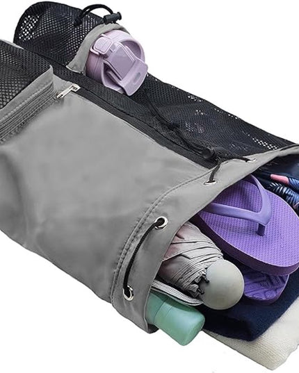 Backpack - Sports Bag - Travel Bag - Training Bag - Swimming Bag - 30*15*45cm - Mesh Material - Drawstring Design - Side Storage Space - Unisex - Suitable for Fitness, Swimming, Travel, Dancing, Camping（Gray）