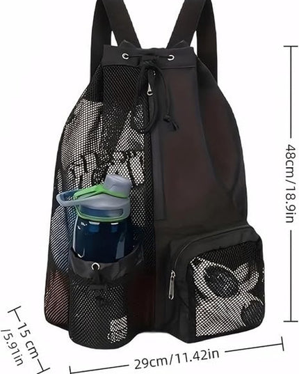 Backpack - Sports Bag - Travel Bag - Training Bag - Swimming Bag - 30*15*45cm - Mesh Material - Drawstring Design - Side Storage Space - Unisex - Suitable for Fitness, Swimming, Travel, Dancing, Camping（Yellow）