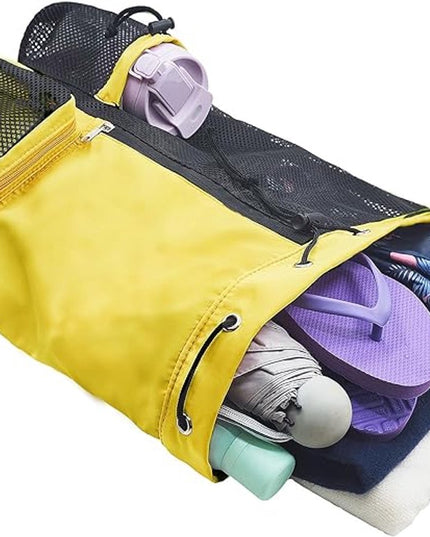 Backpack - Sports Bag - Travel Bag - Training Bag - Swimming Bag - 30*15*45cm - Mesh Material - Drawstring Design - Side Storage Space - Unisex - Suitable for Fitness, Swimming, Travel, Dancing, Camping（Yellow）