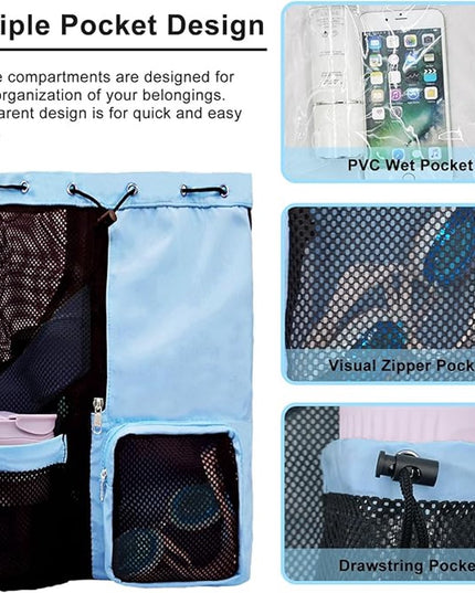 Backpack - Sports Bag - Travel Bag - Training Bag - Swimming Bag - 30*15*45cm - Mesh Material - Drawstring Design - Side Storage Space - Unisex - Suitable for Fitness, Swimming, Travel, Dancing, Camping（Blue）