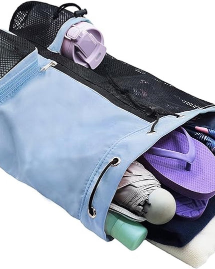 Backpack - Sports Bag - Travel Bag - Training Bag - Swimming Bag - 30*15*45cm - Mesh Material - Drawstring Design - Side Storage Space - Unisex - Suitable for Fitness, Swimming, Travel, Dancing, Camping（Blue）