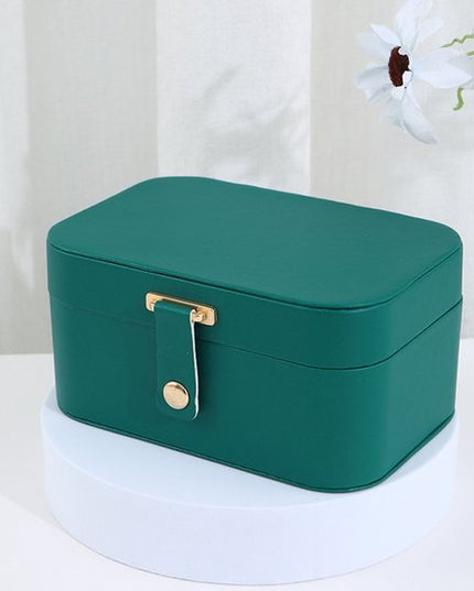Travel Jewelry Case - 2 Layers with Velvet & Detachable Compartments - For Necklaces, Earrings & Bracelets - Green