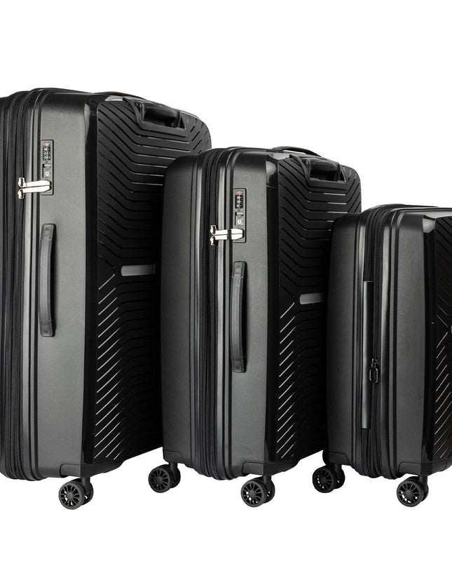 Olympus 3PC Astra Luggage Set Hard Shell Suitcase - Obsidian Black