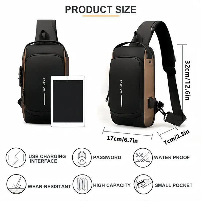 Multi-Function Password Lock Shoulder Bag Anti-Theft Crossbody Sling Bag Travel